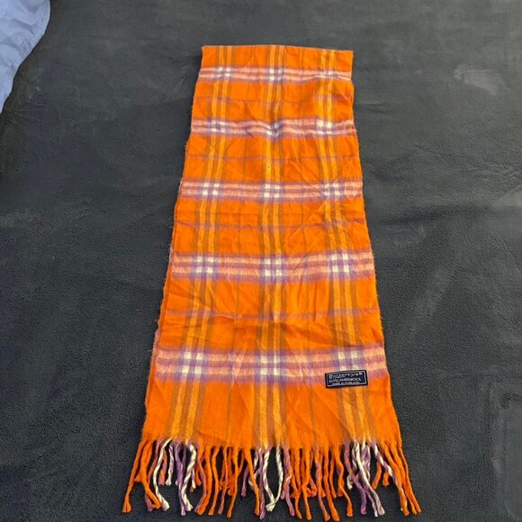 BURBERRY scarf 100% authentic orange check lambswool pre owned - Picture 4 of 8